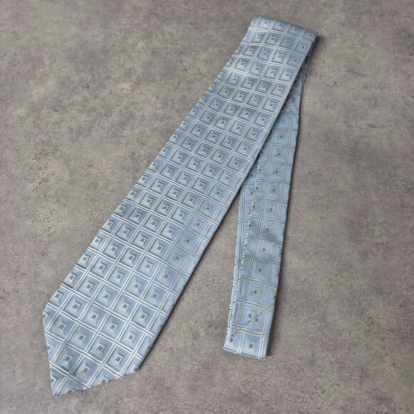 Ermenegildo Zegna 100% Silk Light Blue Geometric Pattern Tie - Picture 4 of 6